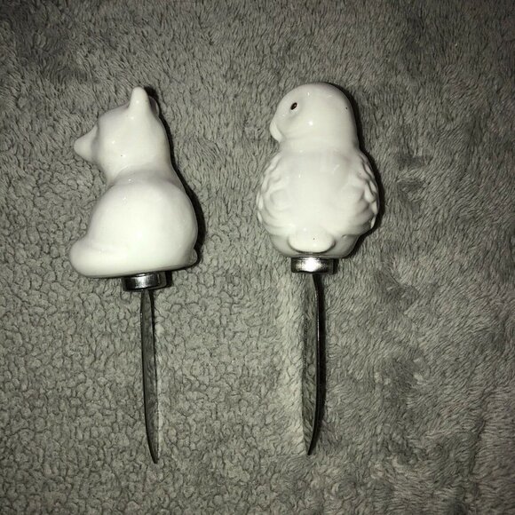 SET OF 2 SPREADERS W Ceramic Fox and Owl Handles Jam Butter Condiments - Picture 2 of 9